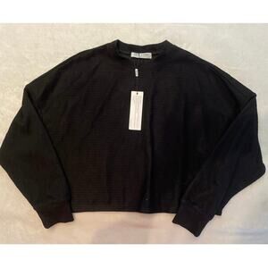 NEW KATE KASIN Women's Oversized Crop Sweatshirt Medium Black Long Sleeve